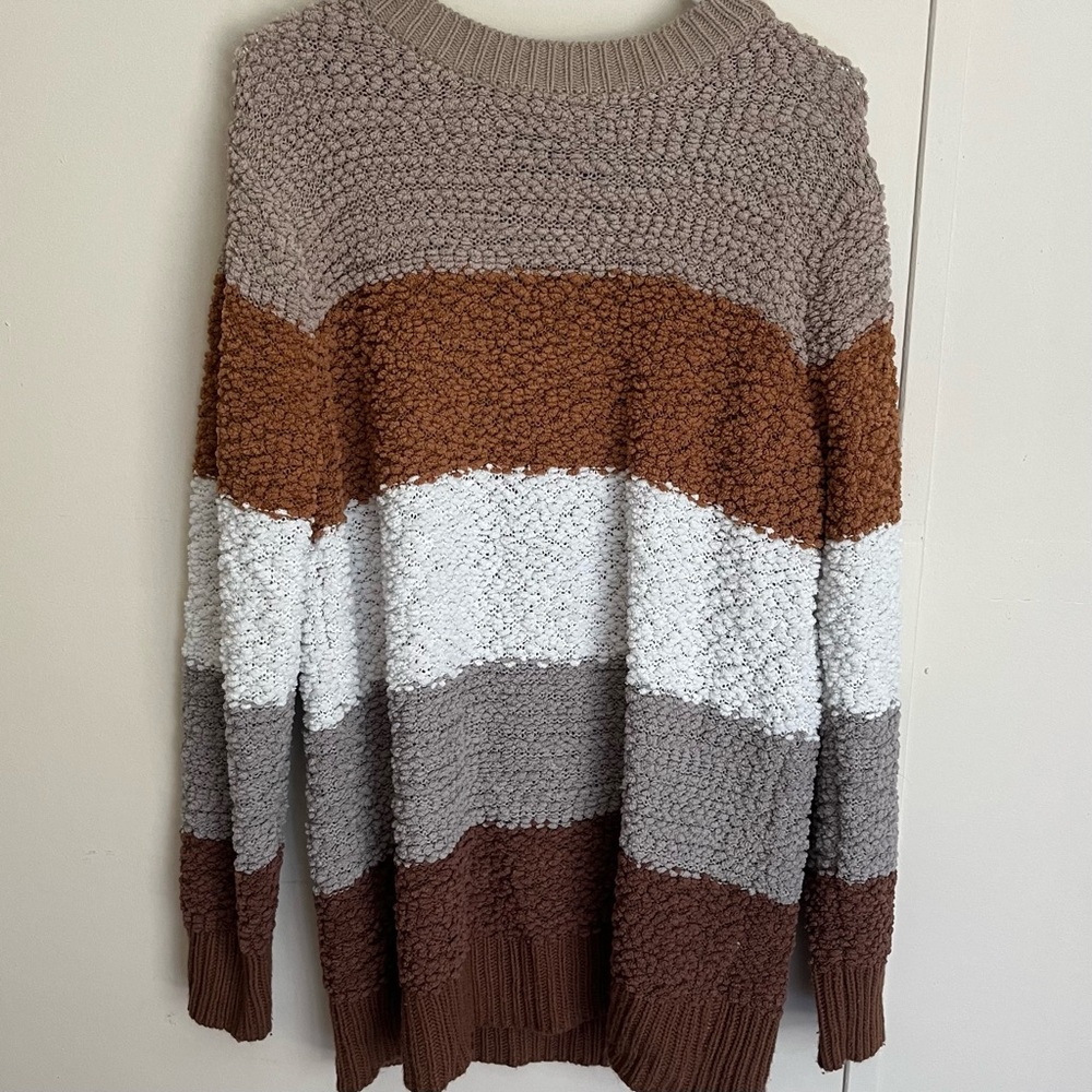 Zenana Popcorn Sweater Stripes Women’s Size Large